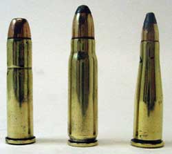 While similar, the 7x33 Sako (centre) has no connection to the .32-20 Winchester (right) nor the .22 Remington Jet. The Jet is a pistol cartridge that is based on the venerable .32-20
