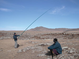 Paul had chosen a huge 24-foot telescopic fixed-line fishing pole, which created some local interest.