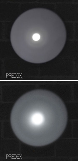 A comparison of the beam from the PRED9X top, and PRED6X