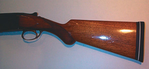 The stock on the author&rsquo;s Browning Superposed over and under needed to be slightly lengthened. A black plastic spacer was added between the recoil pad and the butt.