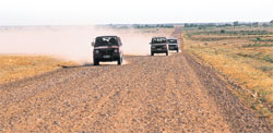 Gravel roads like this one in far south-west Queensland can cause havoc with tyres.